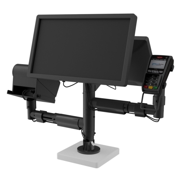 Support modulaire pour Terminal Point de Vente avec deux bras extensibles et deux supports VESA